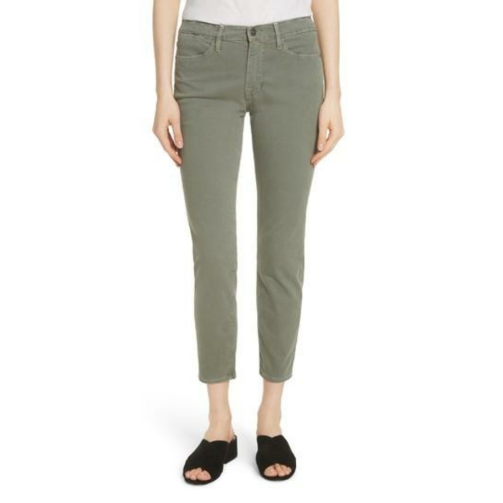 Frame Denim High Rise Jeans in Olive Green